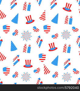 Illustration Seamless Texture Holiday Objects for Independence Day of America, US National Colors - Vector