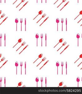 Illustration Seamless Texture of Colorful Cutlery, Wallpaper with Spoons, Forks, Knifes - Vector
