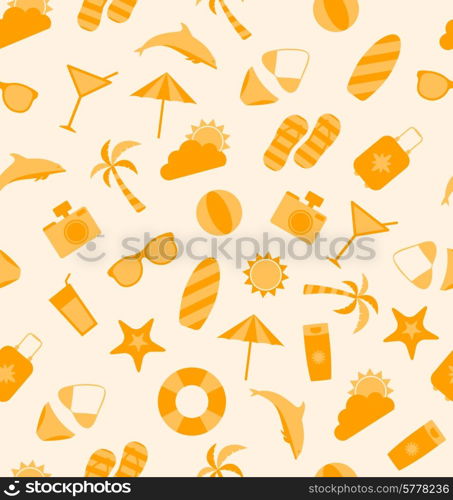 Illustration Seamless Texture of Travel on Holiday Journey, Summer Flat Icons - Vector