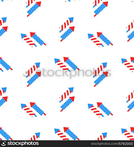 Illustration Seamless Texture Rocket for Independence Day of America, US National Colors - Vector