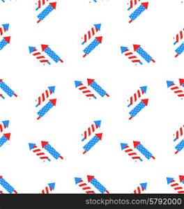 Illustration Seamless Texture Rocket for Independence Day of America, US National Colors - Vector
