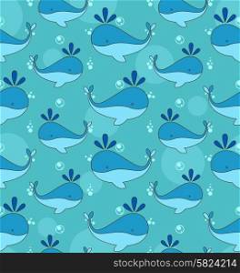 Illustration Seamless Texture with Cartoon Whales, Nautical Wallpaper - Vector Illustration Seamless Texture with Cartoon Whales, Nautical Wallpaper - Vector