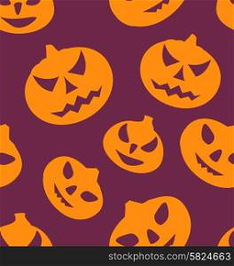 Illustration Seamless Texture with Carving Pumpkins, Halloween Giftwrap - Vector
