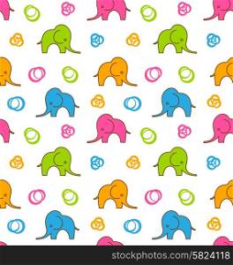 Illustration Seamless Texture with Colorful Cartoon Elephants - Vector