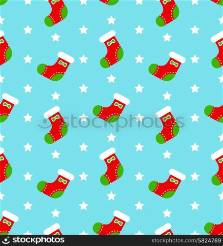 Illustration Seamless Texture with Colorful Socks, Christmas Pattern - Vector