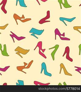 Illustration Seamless Texture with Colorful Women Footwear - Vector