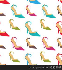 Illustration Seamless Texture with Colorful Women Summer Shoes - Vector