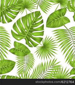 Illustration Seamless Texture with Green Tropical Leaves, Summer Beautiful Wallpaper - Vector