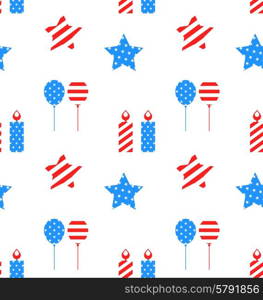 Illustration Seamless Texture with Objects for Independence Day of America, US National Colors - Vector