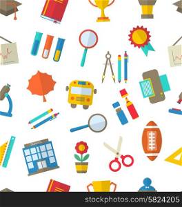 Illustration Seamless Texture with School Colorful Simple Icons - Vector
