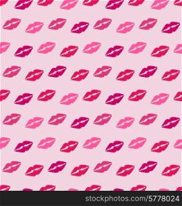 Illustration Seamless Texture with Traces of Kisses, Pink Romantic Pattern - Vector