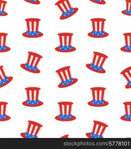 Illustration Seamless Texture with Uncle Sam&rsquo;s Top Hat for American Holidays - Vector