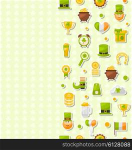 Illustration Seamless Vertical Template with Cartoon Colorful Flat Icons for Saint Patrick&rsquo;s Day, Traditional Irish Wallpaper - Vector