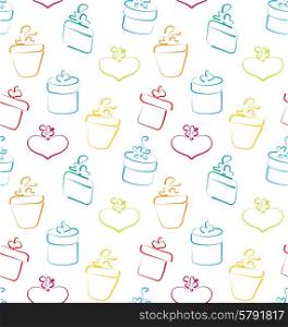 Illustration Seamless Wallpaper of Sketch Colorful Gift Boxes - Vector