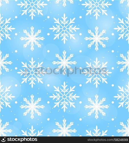 Illustration Seamless Wallpaper with Different Snowflakes, December Background - Vector