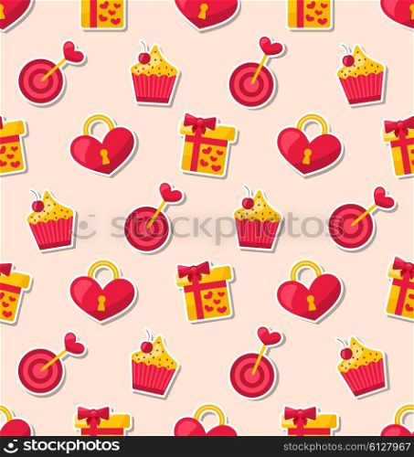 Illustration Seamless Wallpaper with Traditional Objects and Elements for Valentines Day or Wedding - Vector