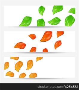 Illustration set autumn seasonal cards with changing leaves - vector