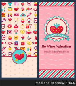 Illustration Set Beautiful Vertical Banners with Romantic Elements for Happy Valentine&rsquo;s Day. Cute Celebration Cards. Templates Brochures - Vector