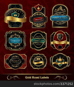 Illustration set black gold-framed labels - vector