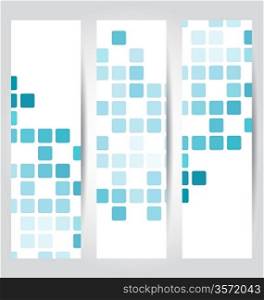 Illustration set blue mosaic tile cards - vector