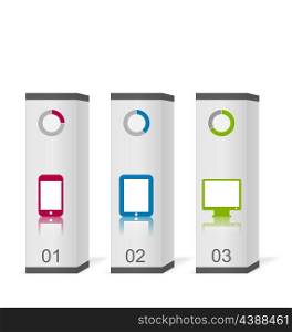 Illustration set boxes with simple gadgets infographic icons - vector