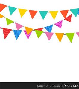 Illustration Set Bunting Pennants with Ornamental Texture, Holiday Decoration - Vector