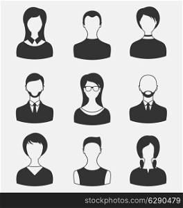 Illustration set business people, different male and female user avatars isolated on white background - vector