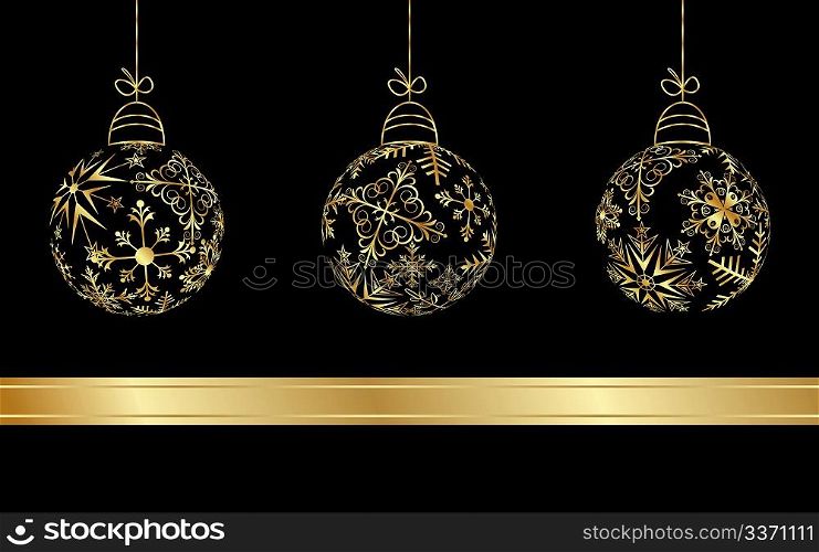 Illustration set Christmas balls made from golden snowflakes - vector