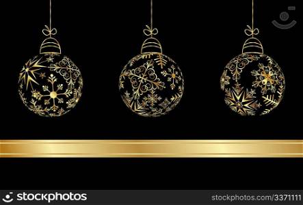 Illustration set Christmas balls made from golden snowflakes - vector