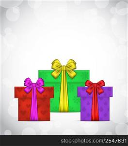 Illustration set Christmas gift boxes on light background - vector