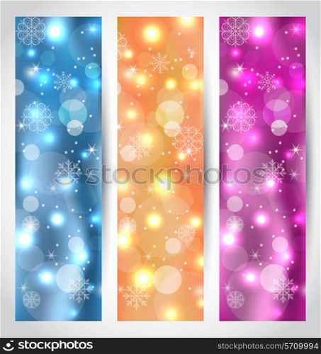 Illustration set Christmas glowing banners with snowflakes - vector