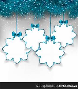Illustration set Christmas paper snowflakes with copy space for your text - vector