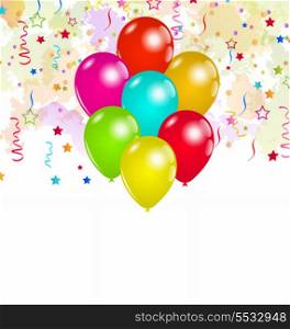 Illustration set colorful balloons and confetti for your party - vector