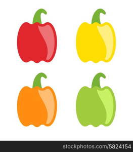 Illustration Set Colorful Bell Peppers Isolated on White Background - Vector