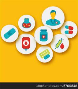 Illustration set colorful medical icons for web design - vector