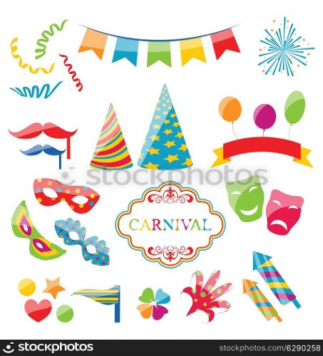 Illustration set colorful objects of carnival, party, birthday - vector