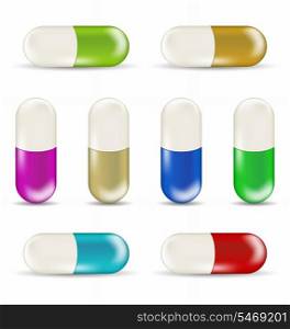 Illustration set colorful pills isolated on white background (1) - vector