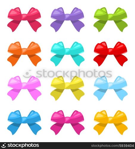 Illustration Set Colorful Simple Gift Bows Isolated on White Background - Vector