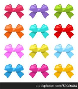 Illustration Set Colorful Simple Gift Bows Isolated on White Background - Vector
