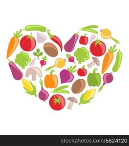 Illustration Set Colorful Vegetables in Heart Shape - Vector