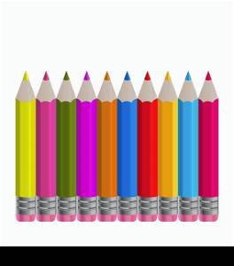 Illustration set colorful vertical pencils isolated on white background - vector