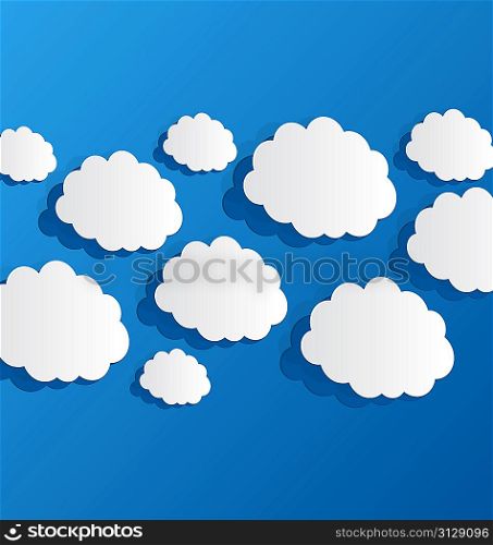 Illustration set cut out clouds, blue paper - vector