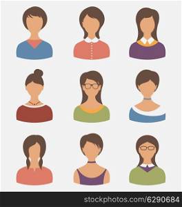 Illustration set female characters isolated on white background - vector