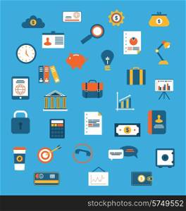 Illustration set flat icons of web design objects, business, office and marketing items - vector