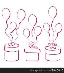 Illustration set gift boxes with balloons for your anniversary -
