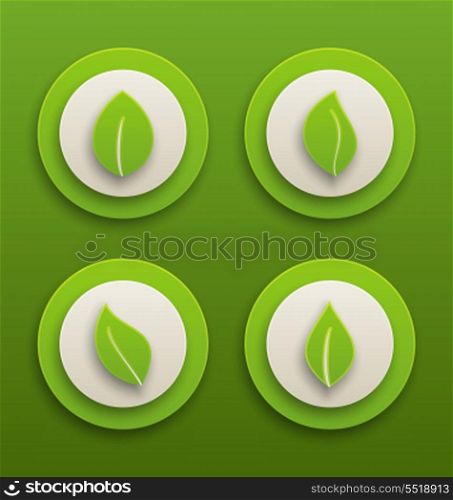 Illustration set label with different green leaves - vector