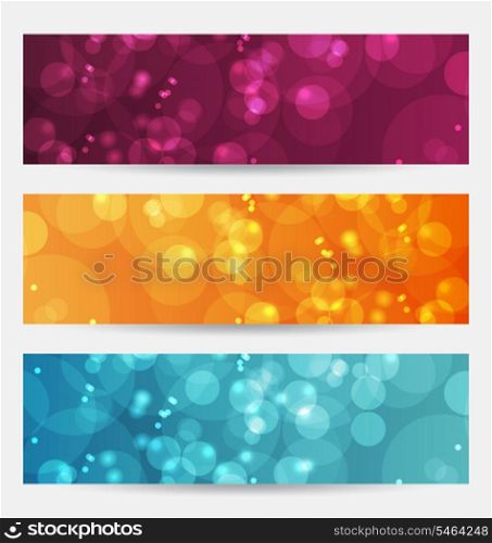 Illustration set of abstract banners with bokeh effect - vector