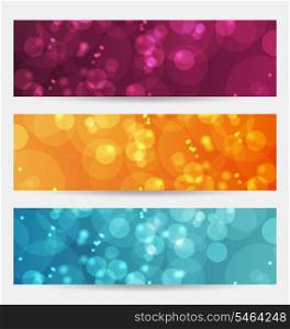 Illustration set of abstract banners with bokeh effect - vector