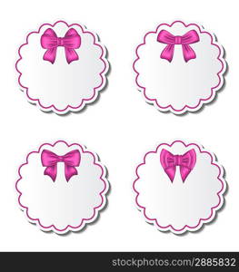 Illustration set of beautiful cards with pink gift bows - vector