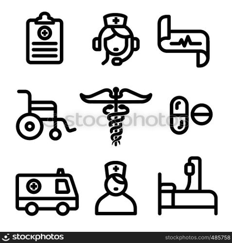 illustration set of black outlines medicine icons. medicine icons